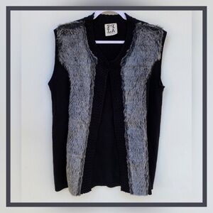 PPLA Black Knit Vest with Faux Fur Trim Size L
